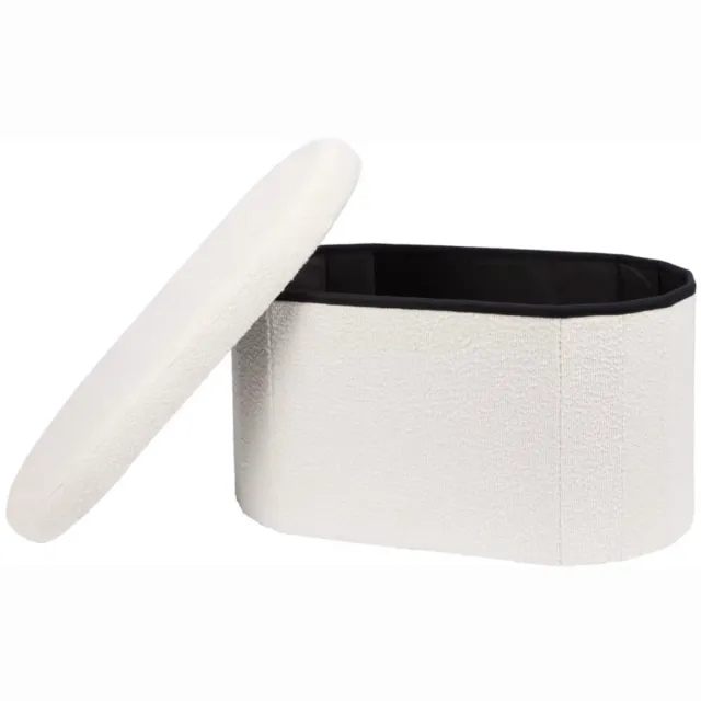 Teddy Opbergpoef Wit – Zachte Teddystof – Opvouwbaar met Opbergruimte – 39,5×71×38,5 cm – Draagkracht 90 kg