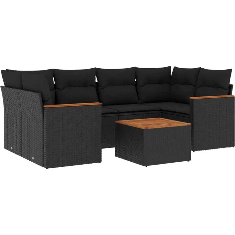 vidaXL 7-delige Loungeset met kussens poly rattan zwart, foto 3