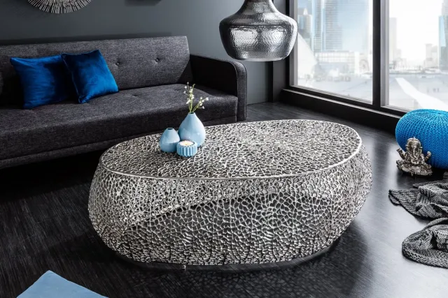 Invicta Interior Salontafel LEAF 122cm metaal zilver handgemaakt - 38939 Zie omschrijving
