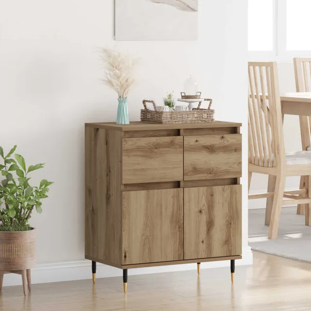 vidaXL Dressoir Artisan Eiken 60 x 35 x 70 cm Gemonteerd hout en ijzer, foto 2