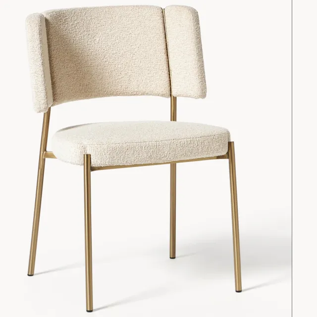 Westwing Collection Bouclé gestoffeerde stoelen Samantha, 2 stuks Wit, Goudkleurig