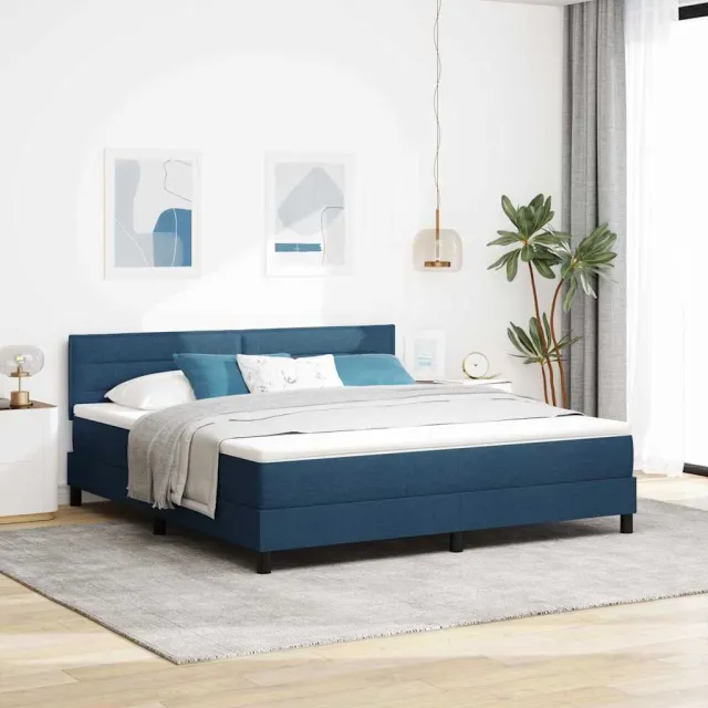 vidaXL Boxspring bed met LED-stripverlichting Blauw 180 x 200 cm Stof
