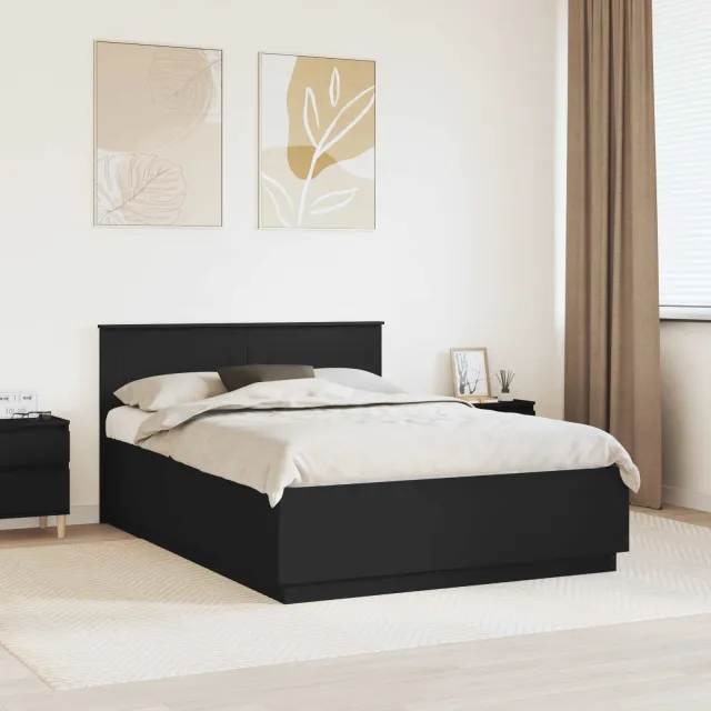 vidaXL Bedframe met hoofdeinde Zwart 150 x 200 cm Bewerkt hout