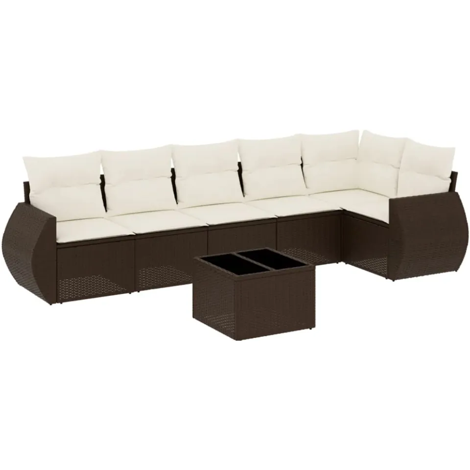 vidaXL 7-delige Loungeset met kussens poly rattan bruin, foto 3