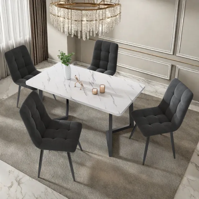SHOPENTRA Set van 4 Eetkamerstoelen – Grijs Fluweel, Comfortabel en Modern – Stevig Ontwerp