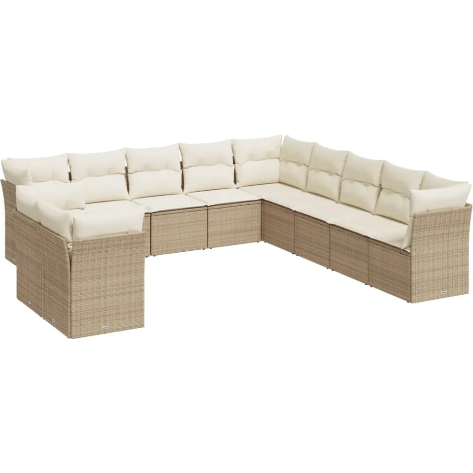 vidaXL 11-delige Tuinset met kussens poly rattan beige