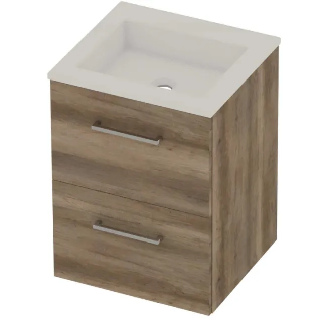 Basic-Line Aura 46 Badmeubelset Acryl Zonder Kraangat Voor Grepen 50x46x62 cm Scotch Oak Glans Wit