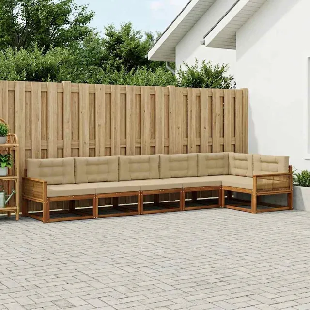 vidaXL Buiten bankenset 6 st 6-zits Natuurlijk en Beige