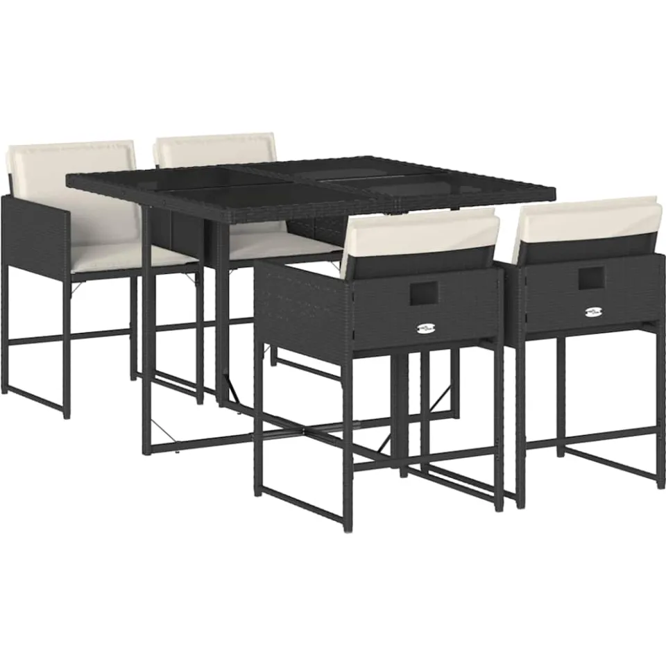 vidaXL 5-delige Tuinset met kussens poly rattan zwart