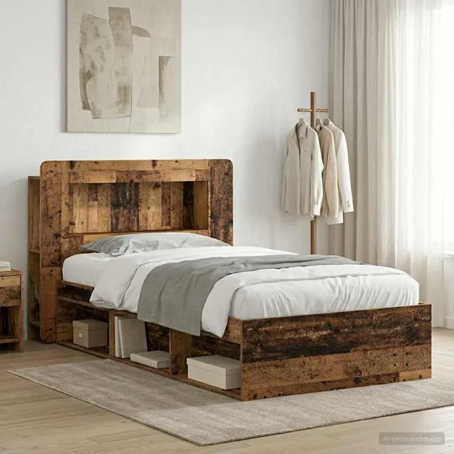 vidaXL Bedframe met opslag Oud hout 100 x 200 cm Bewerkt hout bruin