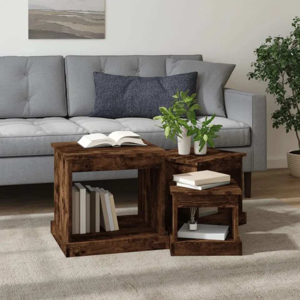 vidaXL 3-delige Salontafelset bewerkt hout gerookt eikenkleurig, foto 3