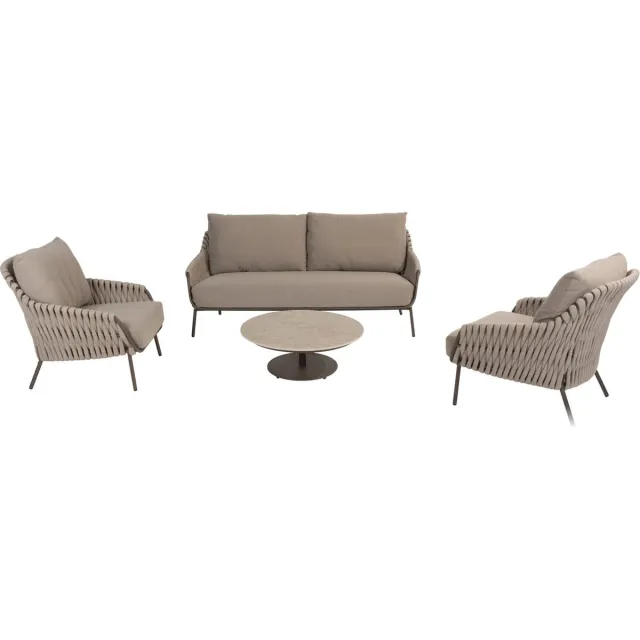 4 Seasons Outdoor Montera stoel bank loungeset 4 delig keramiek rope terre 4 Seasons Outdoor Bruin / Terre, Taupe, Zand / Latte