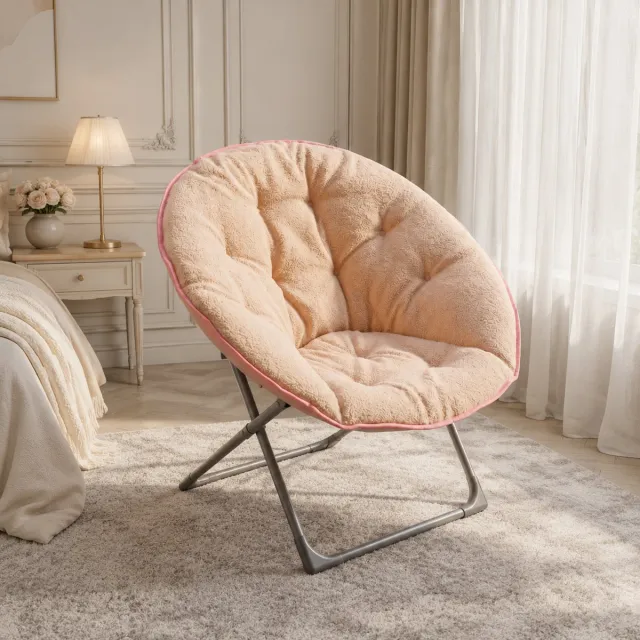 Welltin Ligstoel - Fauteuil - Opvouwbaar - Papasan stoel - Maanstoel - Ronde stoel - Relaxstoel - Loungestoel - Comfortabele TV-stoel - Roze