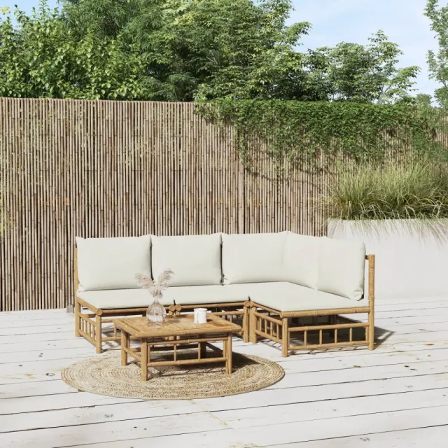 vidaXL 5-delige Loungeset met kussens bamboe crèmewit, foto 2