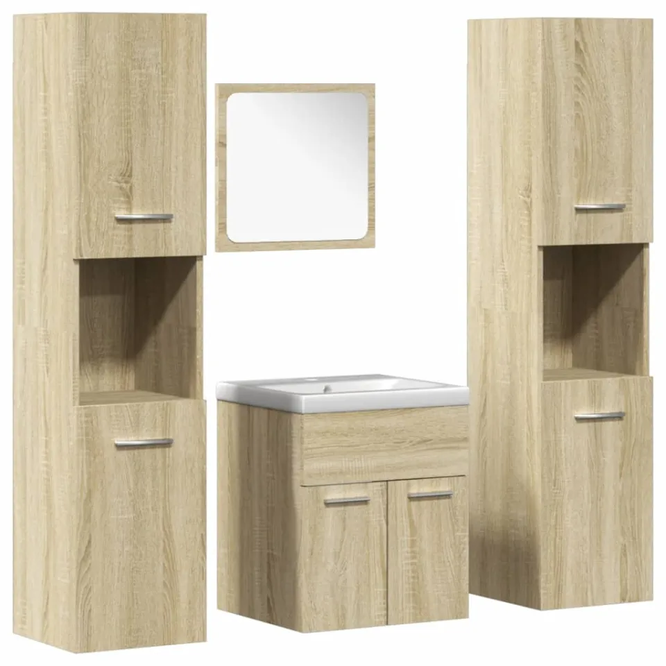 vidaXL 5-delige Badkamermeubelset bewerkt hout sonoma eikenkleurig, foto 3