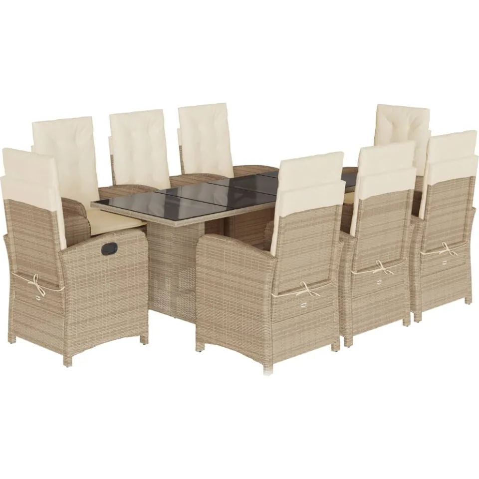 vidaXL 9-delige Tuinset met kussens poly rattan beige, foto 3