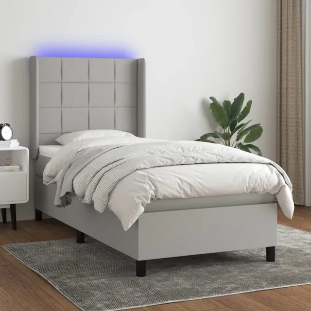 vidaXL Boxspring met matras en LED stof lichtgrijs 80x200 cm grijs