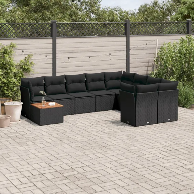 vidaXL 10-delige Loungeset met kussens poly rattan zwart, foto 2