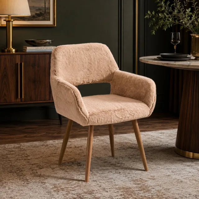 Welltin Eetkamerstoelen - Eetkamerstoel - Eettafelstoel - Eetkamerstoelen - Gestoffeerde eetkamerstoel - Met rugleuning - Stof - Middeleeuwse stijl - Kamel