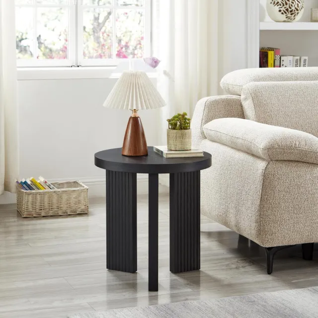 CHICFURN Bijzettafel - ronde aflegruimte - driepoot - zwart