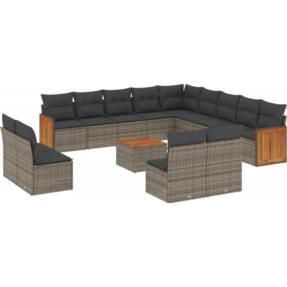 vidaXL 14-delige Loungeset met kussens poly rattan grijs, foto 3