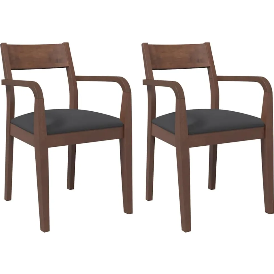 vidaXL Eetkamerstoelen met kussens 2 st massief hout rubber bruin