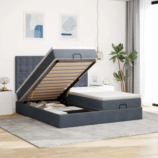 vidaXL Ottoman bed met matrassen 200x200cm fluweel donkergrijs grijs