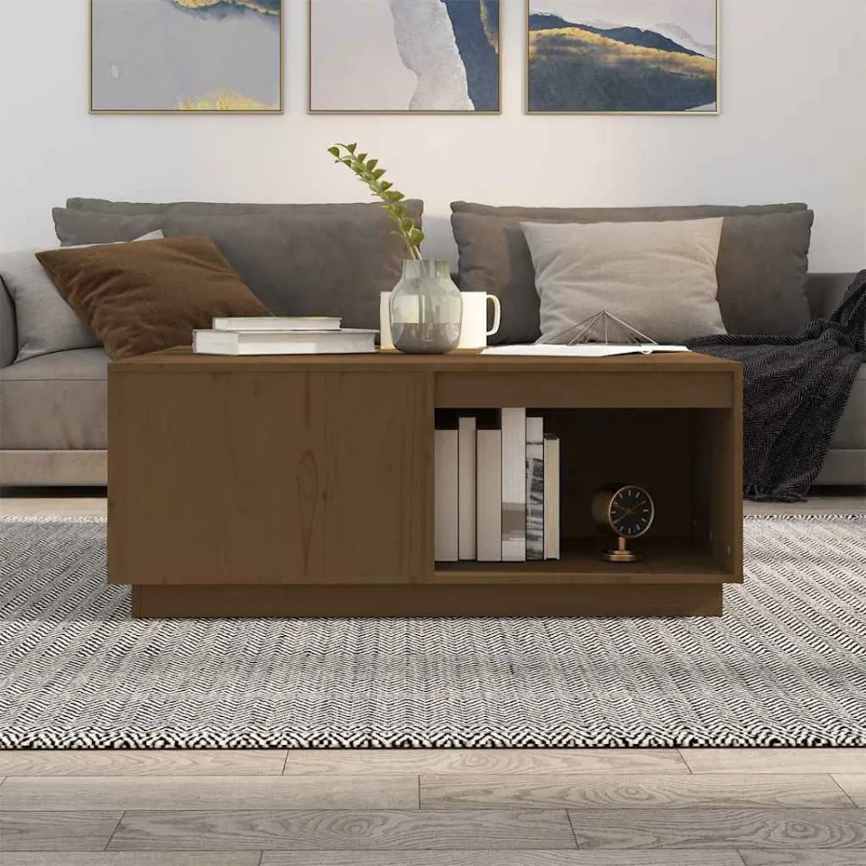 vidaXL Salontafel 100x101x40,5 cm massief grenenhout honingbruin bruin, foto 3