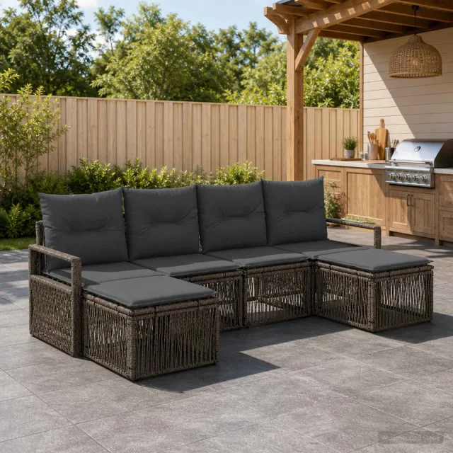 vidaXL Tuinbankenset 6 st 6-zits Grijs poly rattan, foto 2