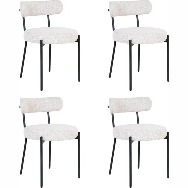 QUVIO Eetkamerstoelen Leanne - Eetkamerstoel - Bouclé - Staal - Wit - Set van 4