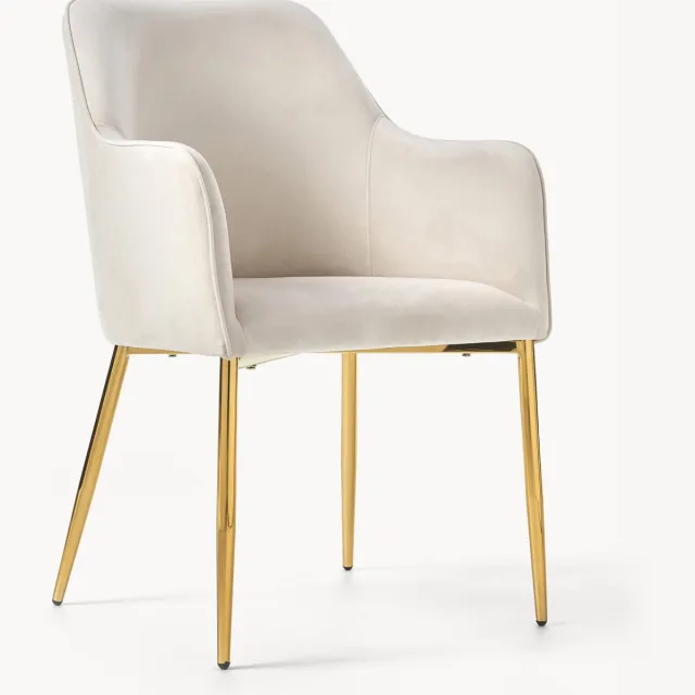 Westwing Collection Fluwelen armleunstoel Ava Beige, Goudkleurig