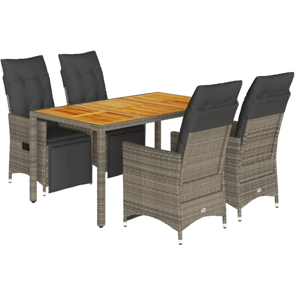 vidaXL 5-delige Bistroset met kussens poly rattan grijs, foto 3