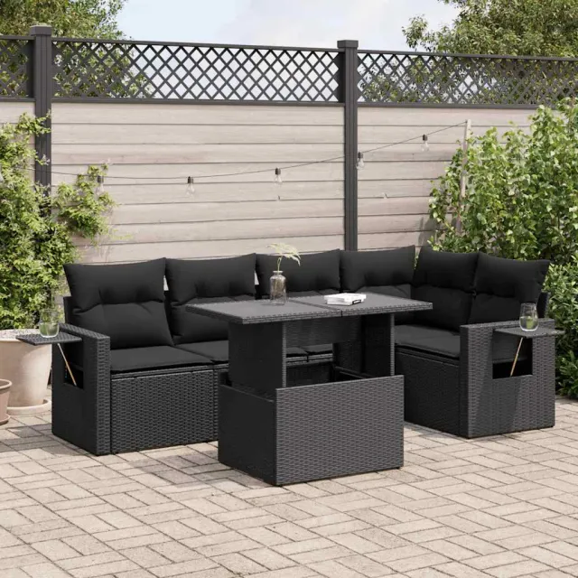 vidaXL 6-delige Loungeset met kussens poly rattan zwart, foto 2