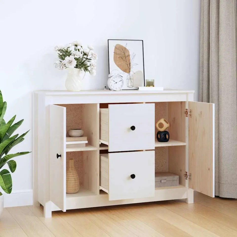 vidaXL Dressoir 100x35x74 cm massief grenenhout wit, foto 3