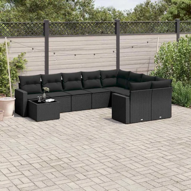 vidaXL 10-delige Loungeset met kussens poly rattan zwart, foto 2