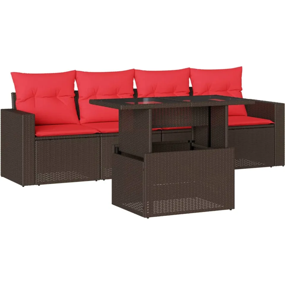 vidaXL 5-delige tuinbankset met kussens, bruin polyrotan, foto 3