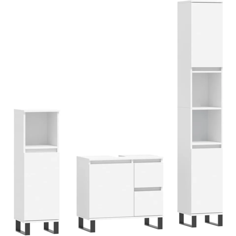 vidaXL 3-delige Badkamermeubelset bewerkt hout wit, foto 3