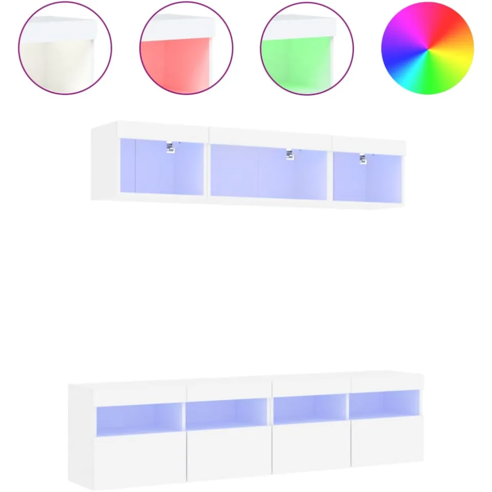 vidaXL 5-delige Tv-wandmeubelset met LED-verlichting bewerkt hout wit, foto 4