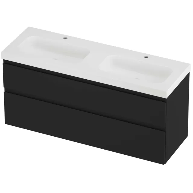Proline Haga Badmeubelset Polystone Mezza Dubbel 140x46x66 cm Mat White Mat Zwart