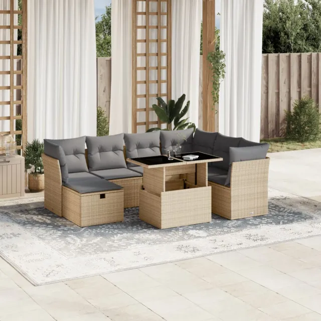 vidaXL 8-delige Loungeset met kussens poly rattan beige, foto 2