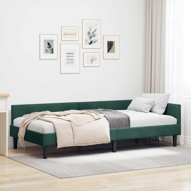 vidaXL Hoekbedframe Donkergroen 90 x 200 cm fluweel