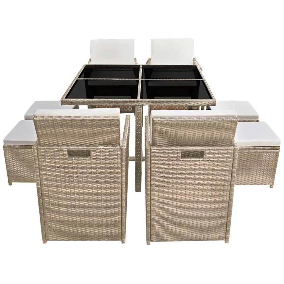 vidaXL 9-delige Tuinset met kussens poly rattan beige, foto 3