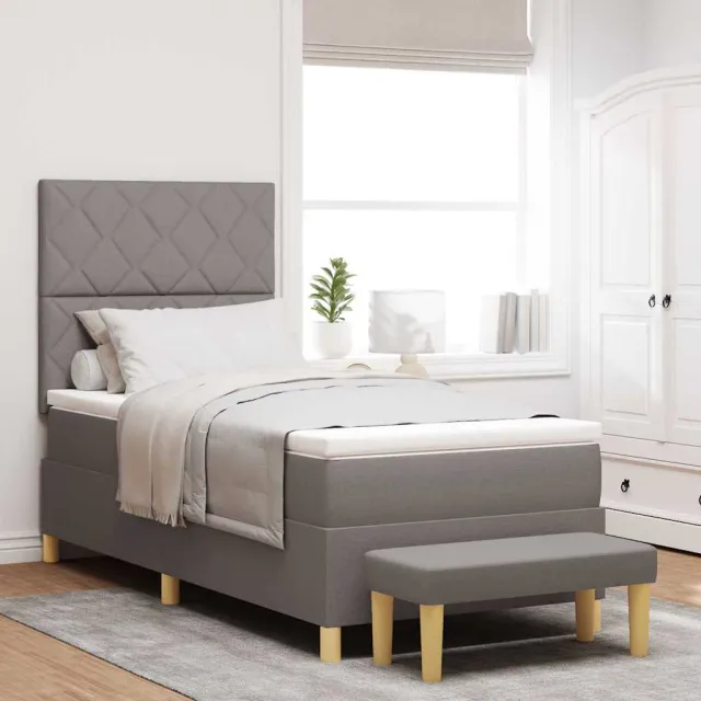 vidaXL Boxspring bed met kussen met hoofdeinde Taupe 190 x 90 cm Stof