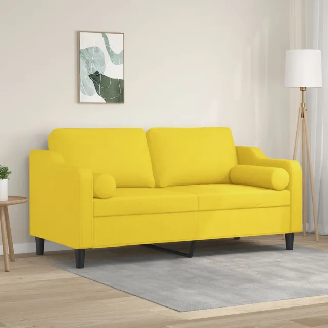 vidaXL Tweezitsbank met sierkussens 140 cm stof lichtgeel