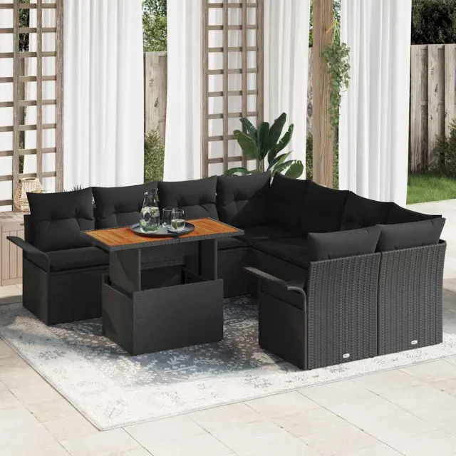 vidaXL Tuin Sofa Set 9 st Zwart Poly riet, foto 2