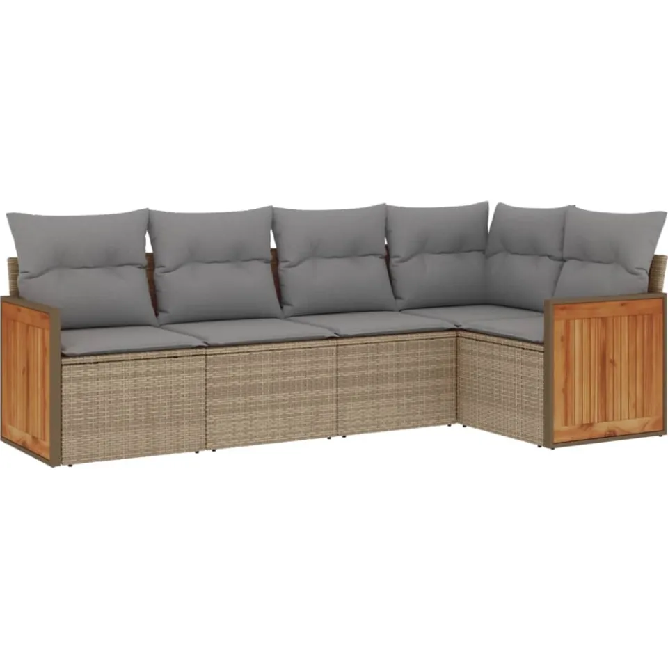 vidaXL 5-delige Loungeset met kussens poly rattan beige