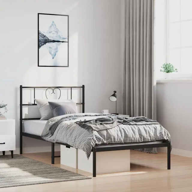 vidaXL Bedframe met hoofdbord metaal zwart 100x190 cm