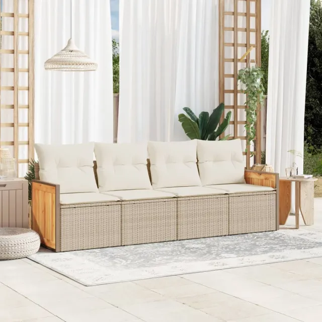 vidaXL 4-delige Loungeset met kussens poly rattan beige, foto 2
