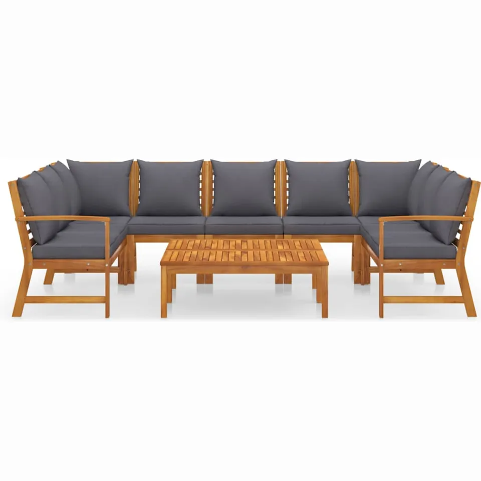 vidaXL 9-delige Loungeset met kussens massief acaciahout grijs