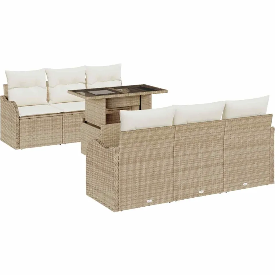 vidaXL Tuin Sofa Set 7 st Beige poly rattan